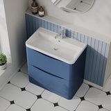 Modern Splash 800mm Satin Blue 2 Drawer Floor Standing Vanity Unit With Polymarble Basin