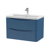 Modern Splash 800mm Satin Blue 2 Drawer Wall Hung Vanity Unit With Basin