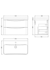 Modern Splash 800mm Satin Blue 2 Drawer Wall Hung Vanity Unit With Thin Edge Basin