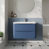 Modern Splash 800mm Satin Blue 2 Drawer Wall Hung Vanity Unit With Polymarble Basin