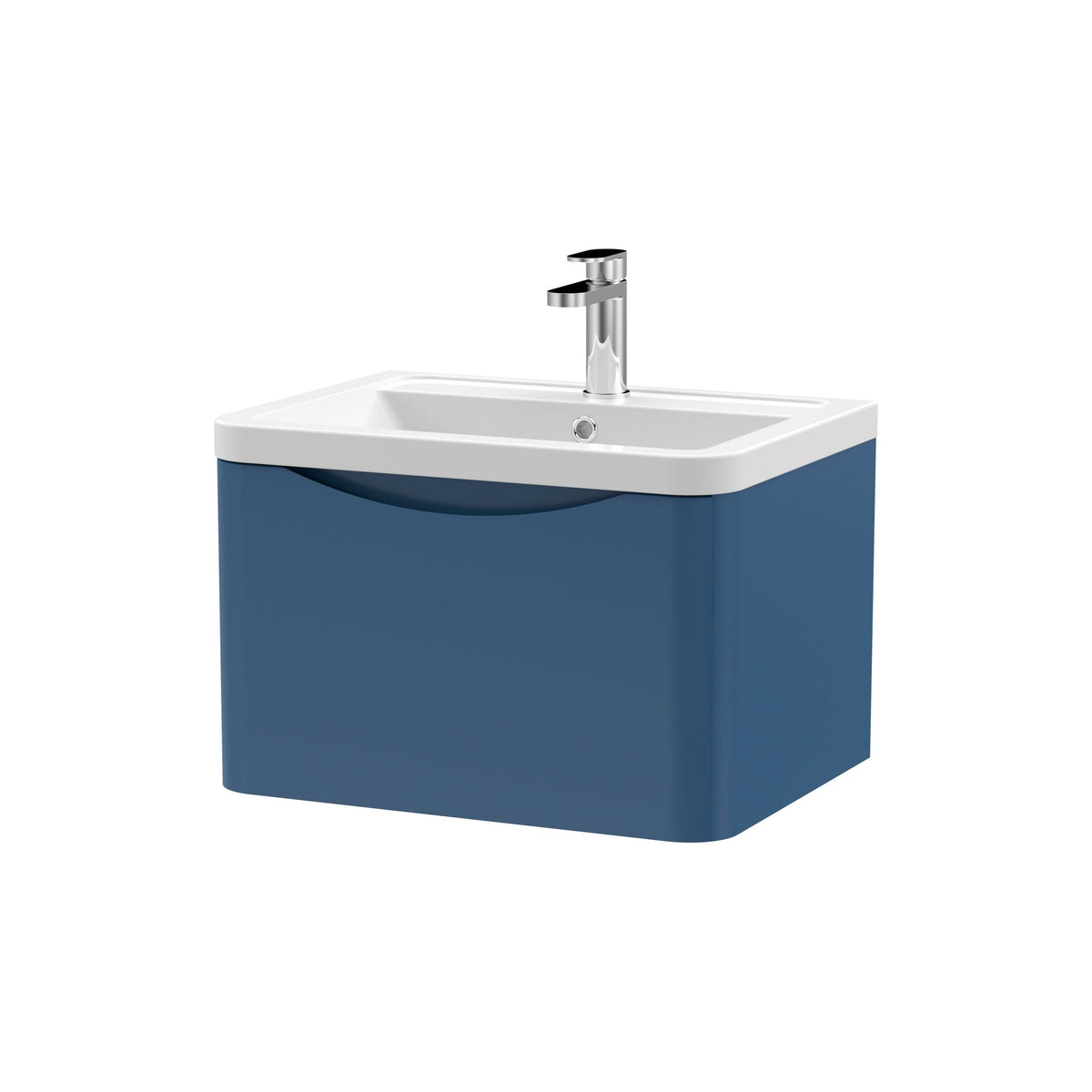 Modern Splash 600mm Satin Blue 1 Drawer Wall Hung Vanity Unit With Basin
