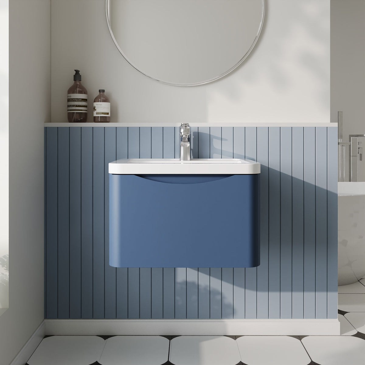 Modern Splash 600mm Satin Blue 1 Drawer Wall Hung Vanity Unit With Basin