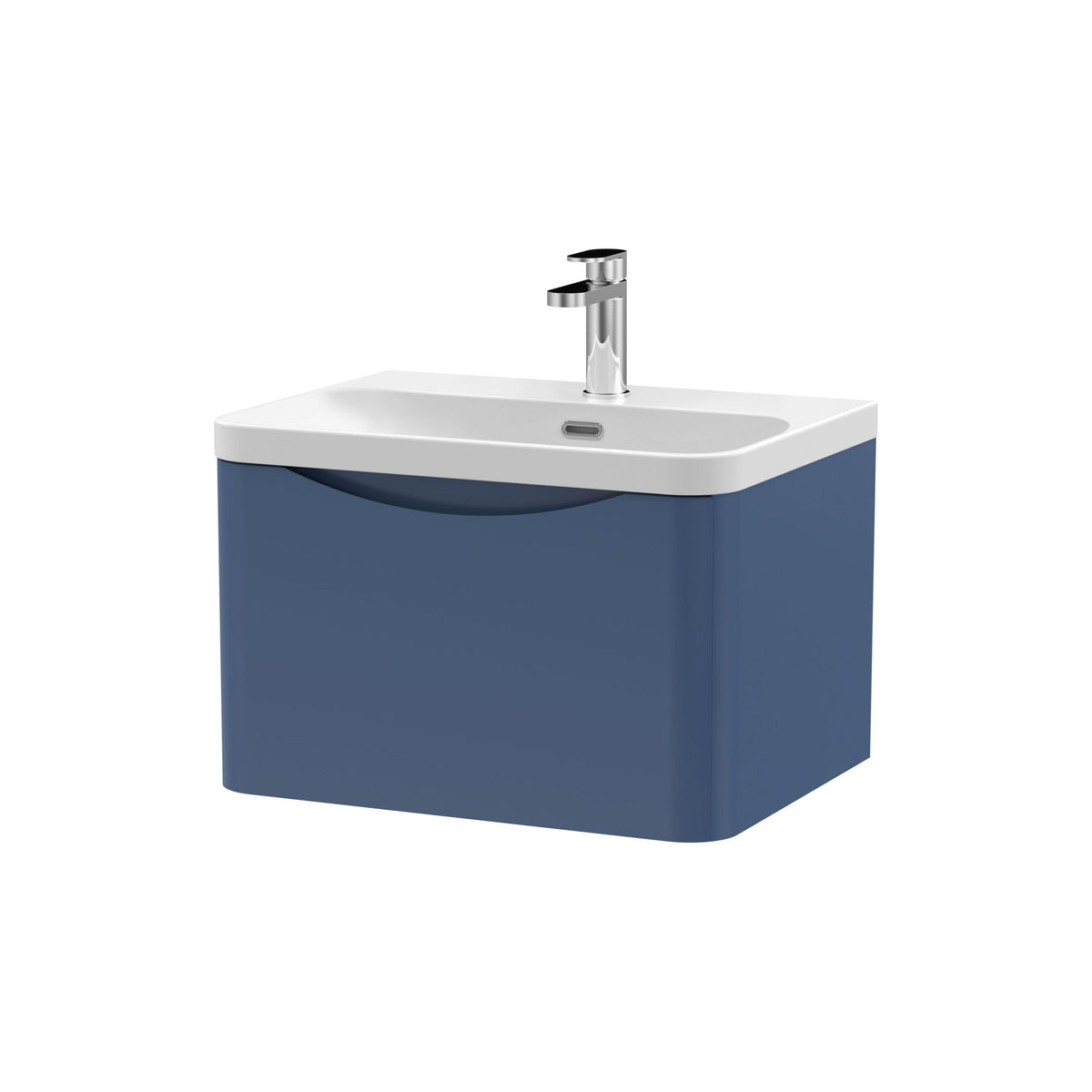 Modern Splash 600mm Satin Blue 1 Drawer Wall Hung Vanity Unit With Thin Edge Basin