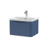 Modern Splash 600mm Satin Blue 1 Drawer Wall Hung Vanity Unit With Thin Edge Basin
