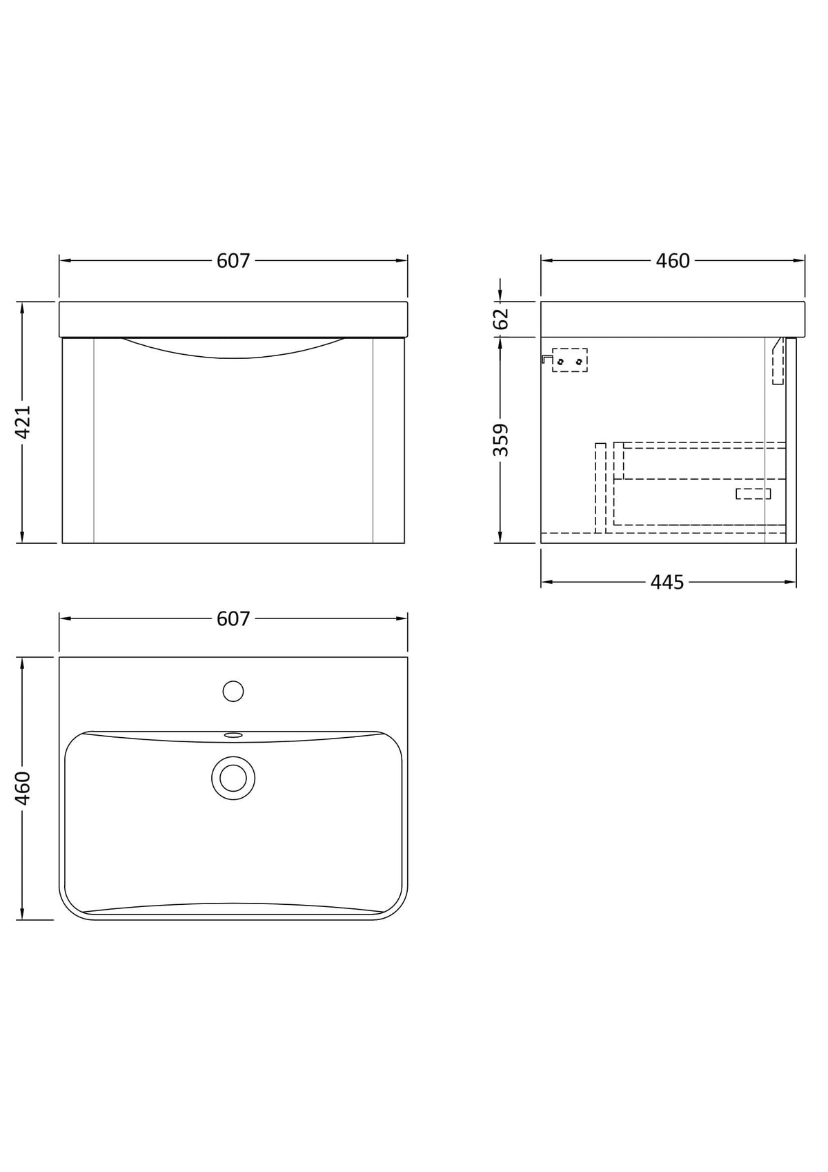 Modern Splash 600mm Satin Blue 1 Drawer Wall Hung Vanity Unit With Thin Edge Basin