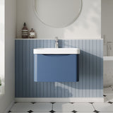 Modern Splash 600mm Satin Blue 1 Drawer Wall Hung Vanity Unit With Thin Edge Basin