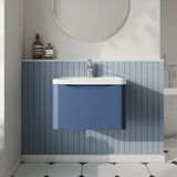 Modern Splash 600mm Satin Blue 1 Drawer Wall Hung Vanity Unit With Polymarble Basin