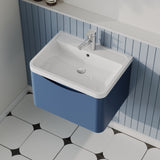 Modern Splash 600mm Satin Blue 1 Drawer Wall Hung Vanity Unit With Polymarble Basin
