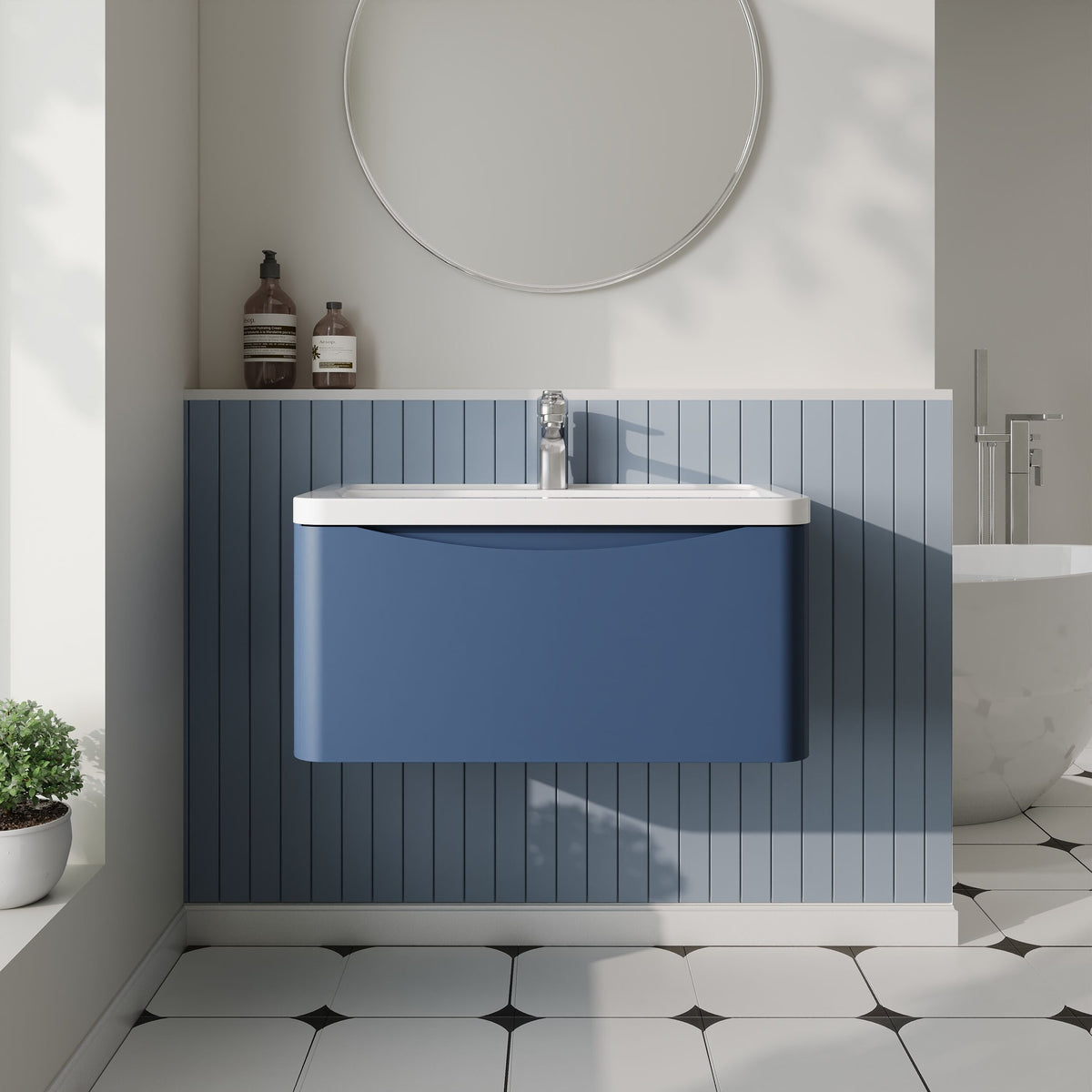 Modern Splash 800mm Satin Blue 1 Drawer Wall Hung Vanity Unit With Basin
