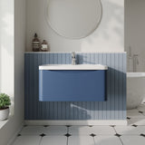 Modern Splash 800mm Satin Blue 1 Drawer Wall Hung Vanity Unit With Basin
