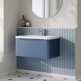 Modern Splash 800mm Satin Blue 1 Drawer Wall Hung Vanity Unit With Basin