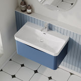 Modern Splash 800mm Satin Blue 1 Drawer Wall Hung Vanity Unit With Thin Edge Basin