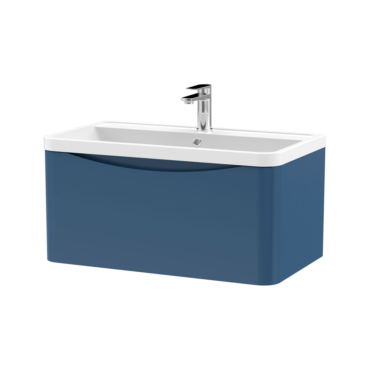 Modern Splash 800mm Satin Blue 1 Drawer Wall Hung Vanity Unit With Polymarble Basin