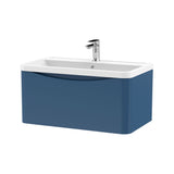 Modern Splash 800mm Satin Blue 1 Drawer Wall Hung Vanity Unit With Polymarble Basin