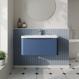 Modern Splash 800mm Satin Blue 1 Drawer Wall Hung Vanity Unit With Polymarble Basin
