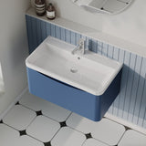 Modern Splash 800mm Satin Blue 1 Drawer Wall Hung Vanity Unit With Polymarble Basin