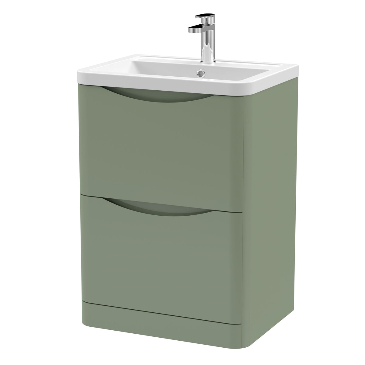 Modern Splash 600mm Satin Green 2 Drawer Floor Standing Vanity Unit With Basin