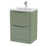 Modern Splash 600mm Satin Green 2 Drawer Floor Standing Vanity Unit With Basin