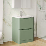 Modern Splash 600mm Satin Green 2 Drawer Floor Standing Vanity Unit With Basin