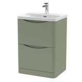 Modern Splash 600mm Satin Green 2 Drawer Floor Standing Vanity Unit With Thin Edge Basin