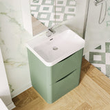 Modern Splash 600mm Satin Green 2 Drawer Floor Standing Vanity Unit With Thin Edge Basin