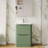 Modern Splash 600mm Satin Green 2 Drawer Floor Standing Vanity Unit With Polymarble Basin