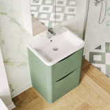Modern Splash 600mm Satin Green 2 Drawer Floor Standing Vanity Unit With Polymarble Basin