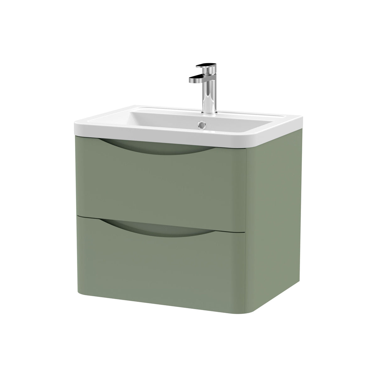 Modern Splash 600mm Satin Green 2 Drawer Wall Hung Vanity Unit With Basin