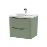 Modern Splash 600mm Satin Green 2 Drawer Wall Hung Vanity Unit With Basin
