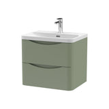 Modern Splash 600mm Satin Green 2 Drawer Wall Hung Vanity Unit With Thin Edge Basin