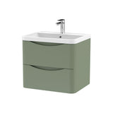 Modern Splash 600mm Satin Green 2 Drawer Wall Hung Vanity Unit With Polymarble Basin