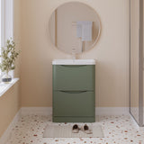 Modern Splash 600mm Satin Green 2 Drawer Wall Hung Vanity Unit With Polymarble Basin