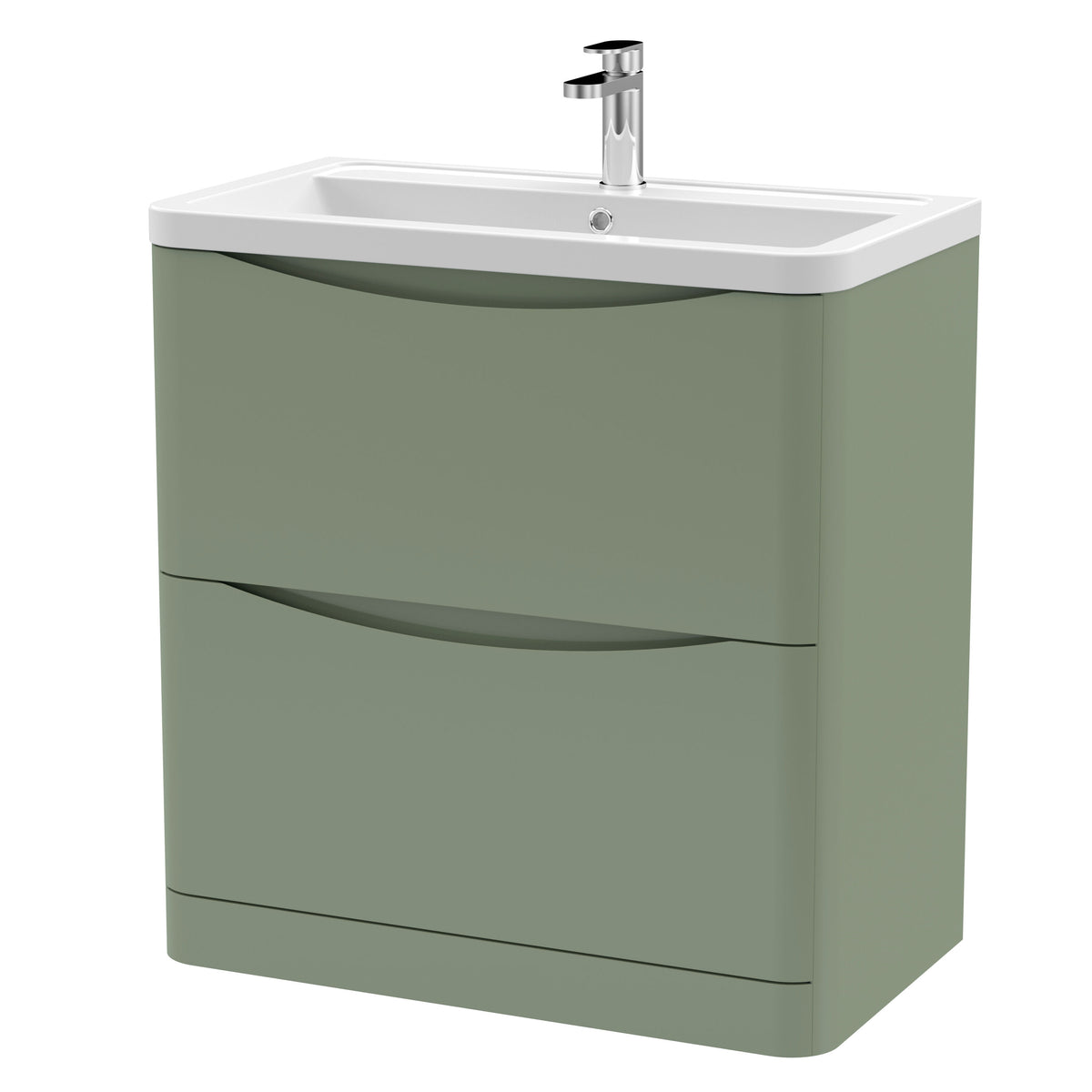Modern Splash 800mm Satin Green 2 Drawer Floor Standing Vanity Unit With Basin