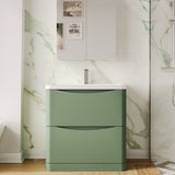 Modern Splash 800mm Satin Green 2 Drawer Floor Standing Vanity Unit With Basin