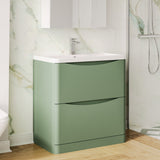 Modern Splash 800mm Satin Green 2 Drawer Floor Standing Vanity Unit With Basin