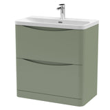 Modern Splash 800mm Satin Green 2 Drawer Floor Standing Vanity Unit With Thin Edge Basin