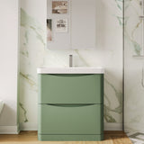Modern Splash 800mm Satin Green 2 Drawer Floor Standing Vanity Unit With Thin Edge Basin