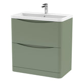 Modern Splash 800mm Satin Green 2 Drawer Floor Standing Vanity Unit With Polymarble Basin