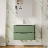 Modern Splash 800mm Satin Green 2 Drawer Wall Hung Vanity Unit With Basin
