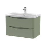 Modern Splash 800mm Satin Green 2 Drawer Wall Hung Vanity Unit With Thin Edge Basin