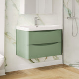 Modern Splash 800mm Satin Green 2 Drawer Wall Hung Vanity Unit With Thin Edge Basin