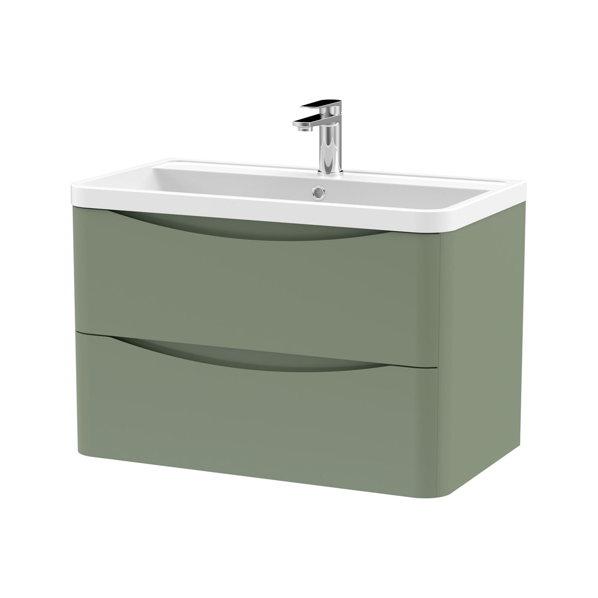 Modern Splash 800mm Satin Green 2 Drawer Wall Hung Vanity Unit With Polymarble Basin
