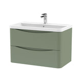 Modern Splash 800mm Satin Green 2 Drawer Wall Hung Vanity Unit With Polymarble Basin