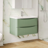 Modern Splash 800mm Satin Green 2 Drawer Wall Hung Vanity Unit With Polymarble Basin