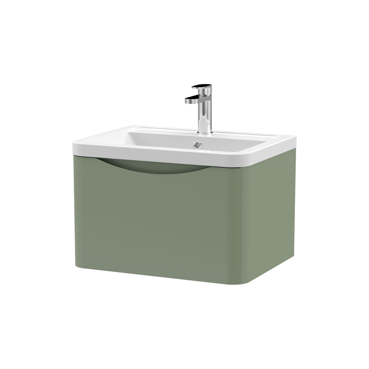 Modern Splash 600mm Satin Green 1 Drawer Wall Hung Vanity Unit With Basin