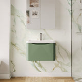 Modern Splash 600mm Satin Green 1 Drawer Wall Hung Vanity Unit With Basin