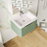 Modern Splash 600mm Satin Green 1 Drawer Wall Hung Vanity Unit With Basin