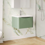 Modern Splash 600mm Satin Green 1 Drawer Wall Hung Vanity Unit With Basin