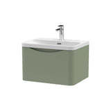 Modern Splash 600mm Satin Green 1 Drawer Wall Hung Vanity Unit With Thin Edge Basin