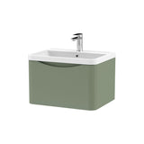 Modern Splash 600mm Satin Green 1 Drawer Wall Hung Vanity Unit With Polymarble Basin